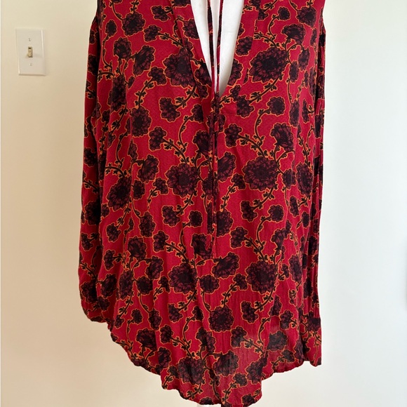 Free People Tops - Free People Red Floral Boho Tunic Blouse